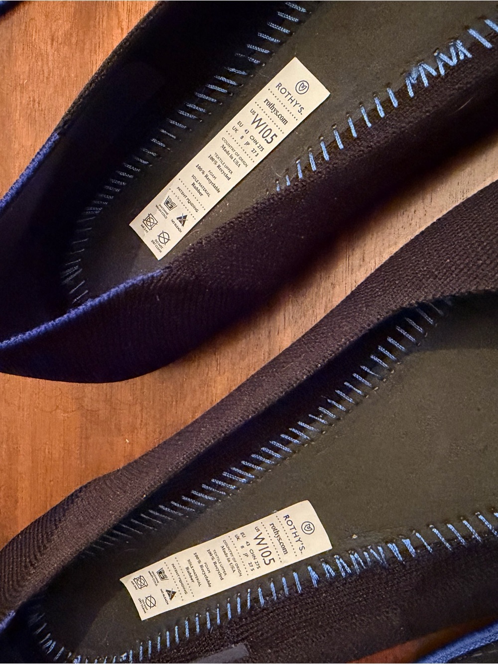 Used Rothy's Black and Blue Women's Flats Size 10.5 - Picture 2 of 5